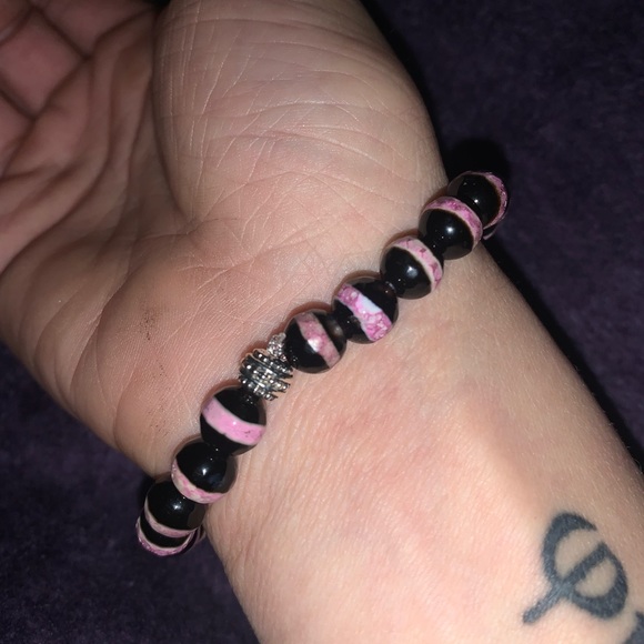 🧿2/$15🧿 ✋🏼Made 8mm Faceted Striped Agate Stone Bracelet w Tie Cover - Picture 10 of 13